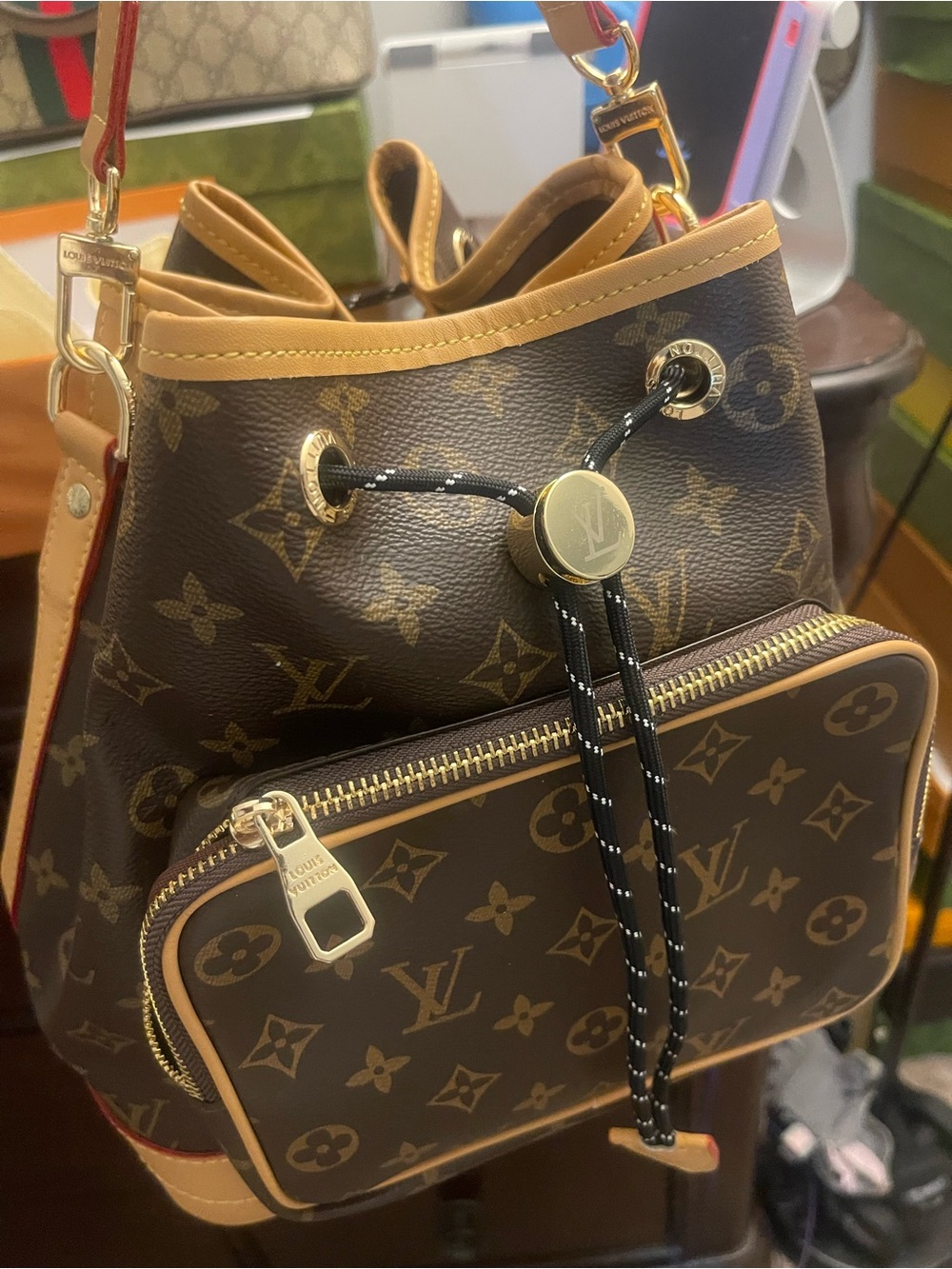 Drawstring Bucket Bag w/ 2 straps